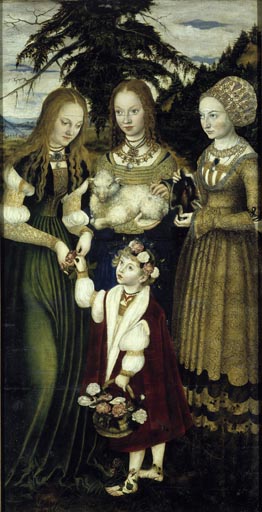 Die Heiligen Dorothea, Agnes und Kunigunde à Lucas Cranach l'Ancien