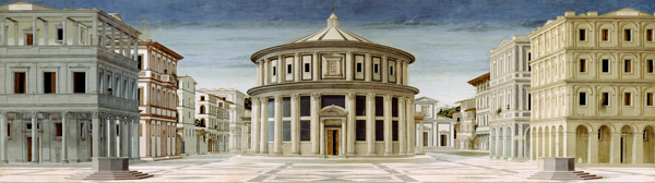 Vue de la cité idéale, ou la Cité de Dieu, peinture attribuée à Piero della Francesca à Luciano Laurana