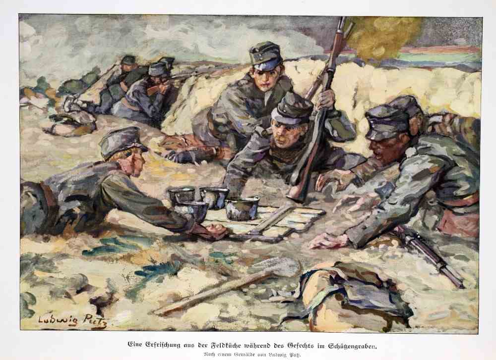 Refreshment during battle in the trenches à Ludwig Putz
