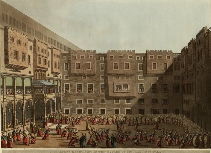 Mamluks exercising in the square of Murad Bey's Palace à Luigi Mayer
