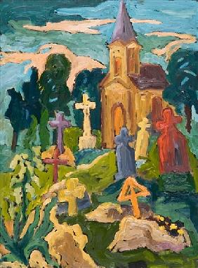 Graveyard and Chapel, 2005 (oil on board) 