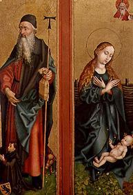 Deux ailes de l'autel de Orliac :  Saint Antoine et Marie, adoration de l enfant