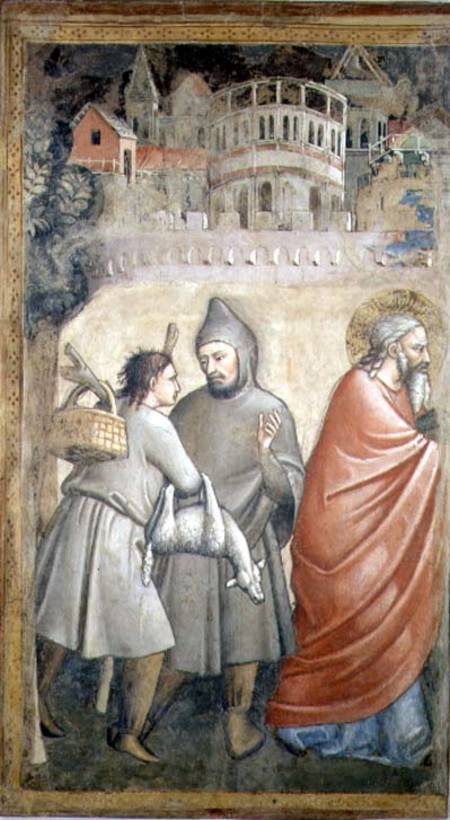 The Meeting at the Golden Gate, detail depicting two men conversing and the figure of Joachim à Maso di Banco Giottino