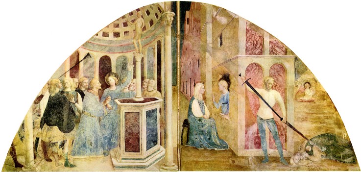 Saint Catherine and the Emperor Maxentius. Fresco in the Basilica di San Clemente à Masolino da Panicale