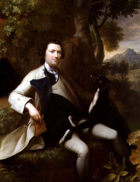 Francis Popham (d.1780) seated in a Wooded Landscape with his Greyhound à Mason Chamberlain