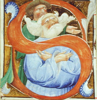 Historiated initial 'S' depicting an old man praying (vellum) à Maître de San Michele de Murano