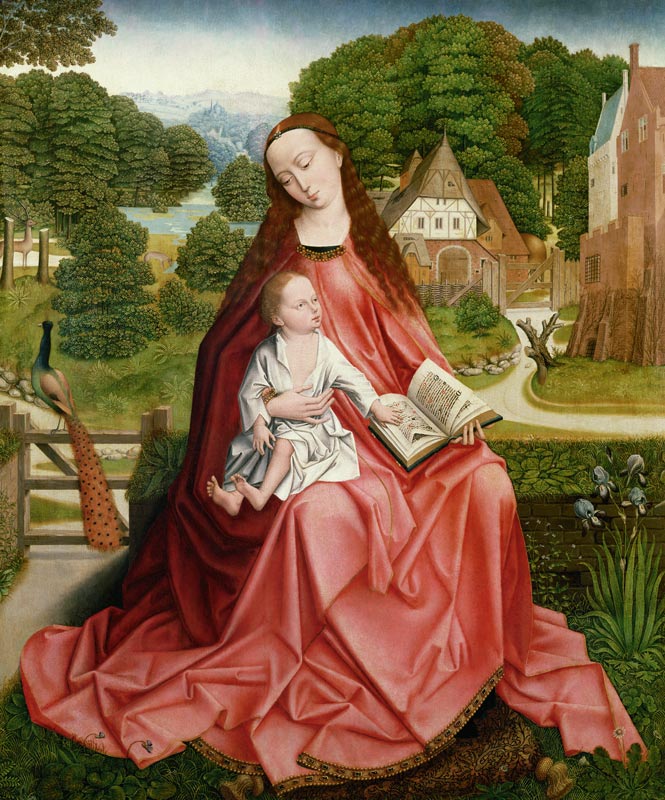 Virgin and Child in a Garden à Maître du feuillage brodé