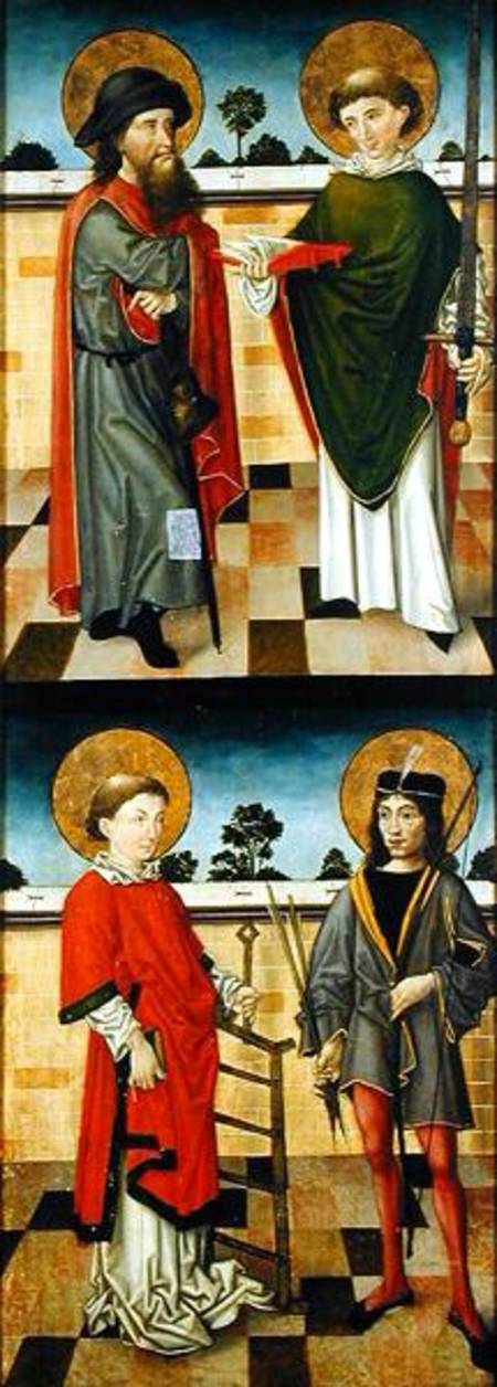 Top: St. Jacob as a Pilgrim and St. Matthew Holding a Book and a Sword; Bottom: St. Lawrence Holding à Maître des laveurs de pieds de Lunebourg