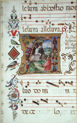 Historiated initial 'A' depicting Mary Magdalene at the Tomb of Christ (vellum) à Matteo da Milano