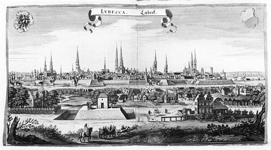 View of Lubeck à Matthäus Merian l'Ancien