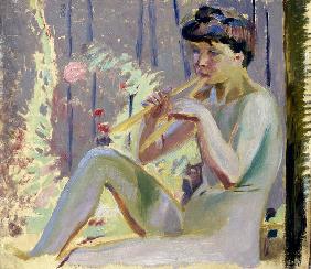 Jeune fille jouant de la flûte