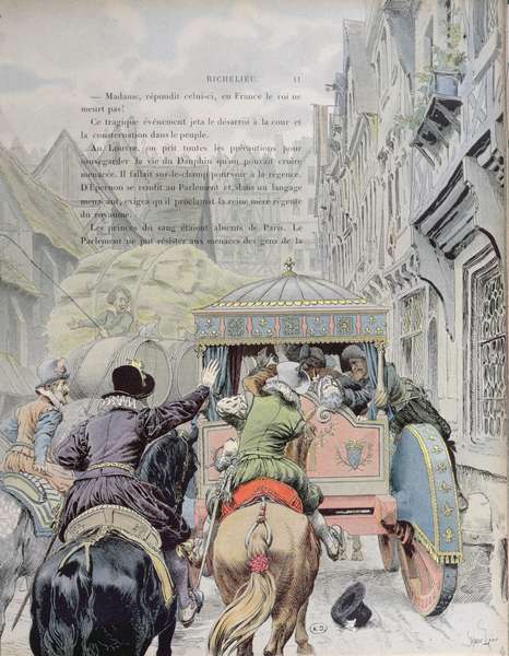 Assassination of Henri IV by Francois Ravaillac in the rue de la Ferronerie on 14th May 1610, c.1900 à Maurice Leloir