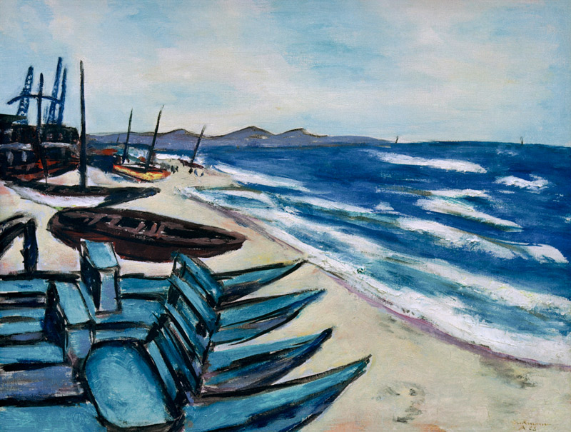 Plage avec bateaux sur la Riviera à Max Beckmann