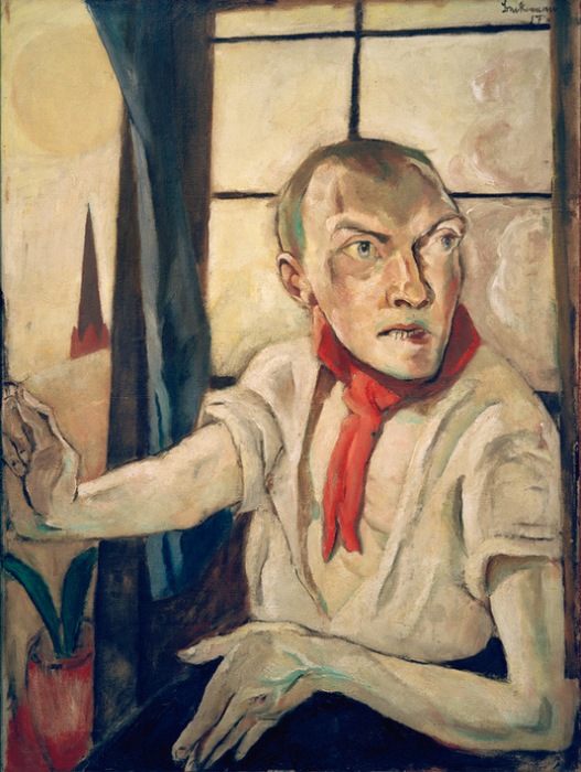 Self-portrait with red scarf à Max Beckmann