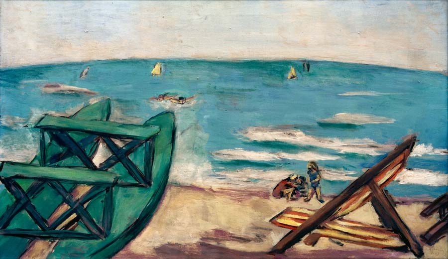 Strand mit Boot und Liegestuhl à Max Beckmann