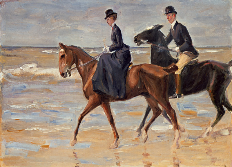 Cavalier et cavalière à la plage à Max Liebermann