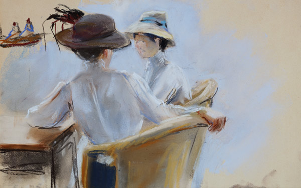 Two Ladies by the Water (pastel on paper) à Max Liebermann