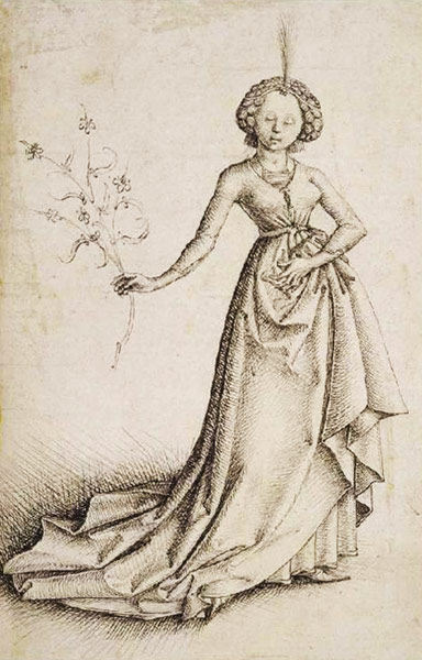 Junge Frau mit Blütenranke. à Maître (Haut-Rhin)