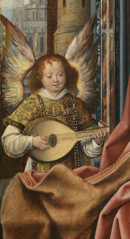 Triptych of the Holy Family with Music Making Angels. Detail: The Angel à Maître de Francfort