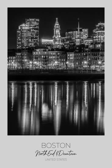 En point de mire : BOSTON Skyline du North End en soirée 