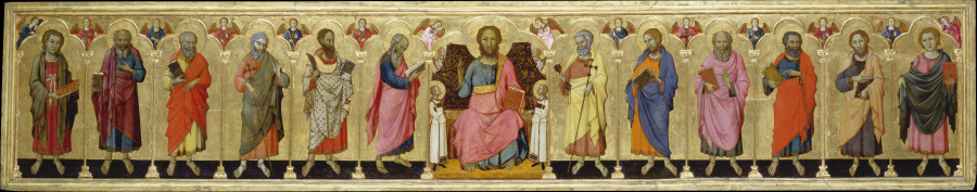 Altar retable painted on both sides with Christ Enthroned, the Twelve Apostles and Madonna and Child à Meo da Siena