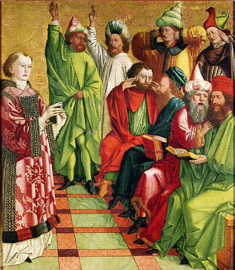 St. Stephen before the Judges, from the Altarpiece of St. Stephen, c.1470 à Michael Pacher