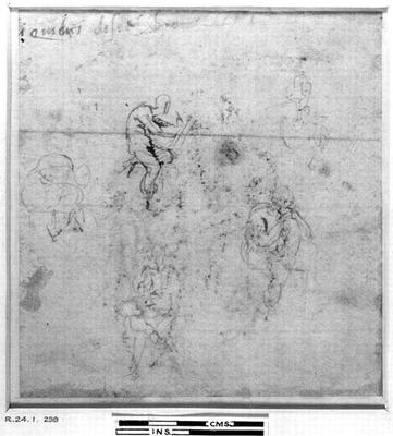 Figure studies for the Lunettes of the Sistene Chapel Ceiling, c.1511 (pen & black chalk on paper) à Michelangelo Buonarroti