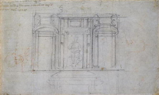 Study of the Upper Level of the Medici Tomb, 1520/1 (black & red chalk on paper) à Michelangelo Buonarroti