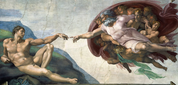 La création d'Adam à Michelangelo Buonarroti