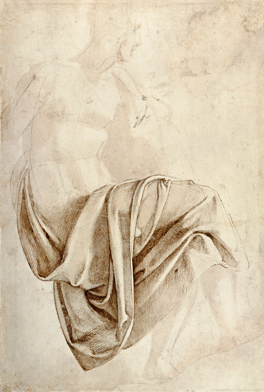 Inv. 1887-5-2-118 Recto (W.10) Study of drapery à Michelangelo Buonarroti