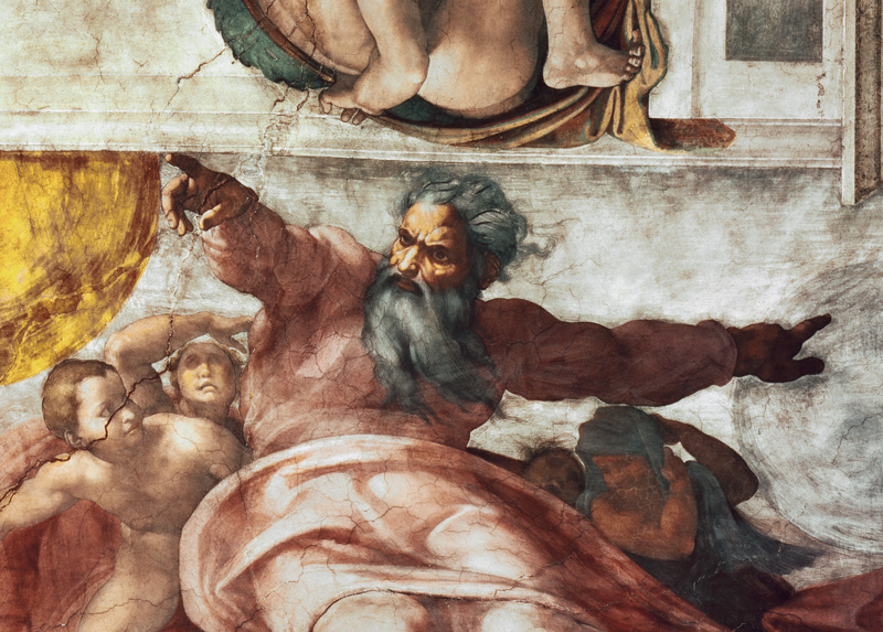 Sistine Chapel Ceiling: Creation of the Sun and Moon, 1508-12 (detail of 183097) à Michelangelo Buonarroti