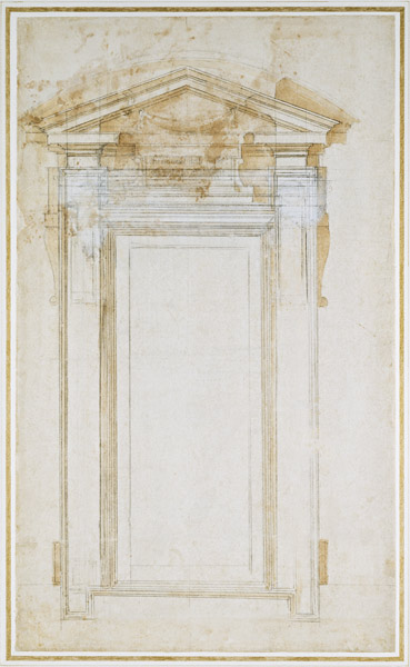 Study of a window with triangular gable, c.1546 (black chalk, wash, pen & ink on paper) à Michelangelo Buonarroti