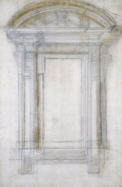 Study of a Window with a semi-circular gable, c.1546 (black chalk & wash on paper) à Michelangelo Buonarroti