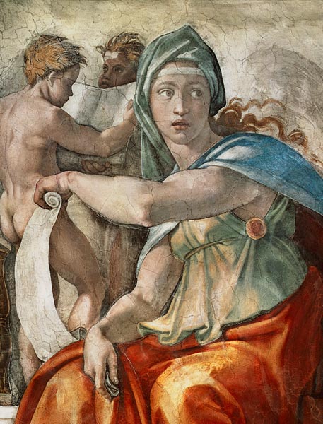 tableau de la chapelle Sixtine : les sybilles de Delphe à Michelangelo Buonarroti