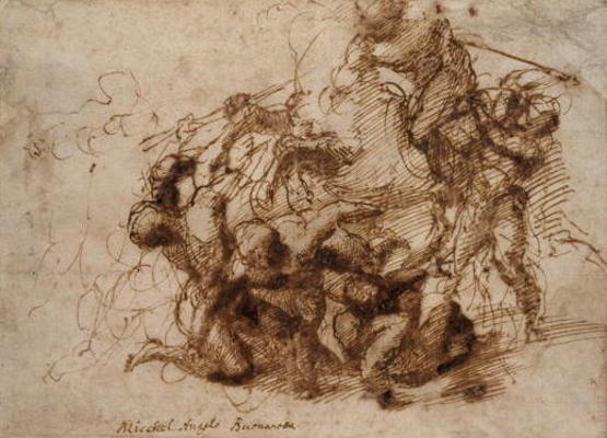 Fight study for the 'Cascina Battle', 1504 (pen & ink on paper) à Michelangelo Buonarroti