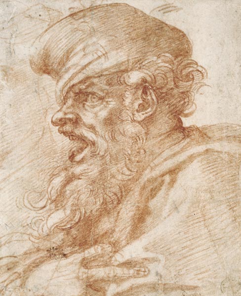Head of a Bearded Man Shouting à Michelangelo Buonarroti