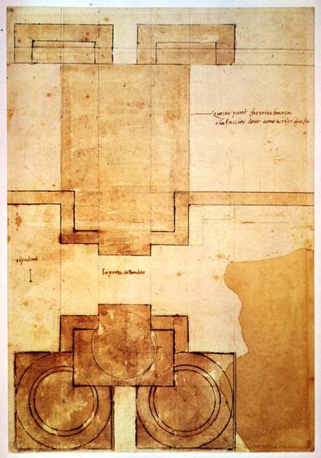Plan of the drum of the cupola of the Church of St. Peter's Basilica (pen & ink on paper) à Michelangelo Buonarroti