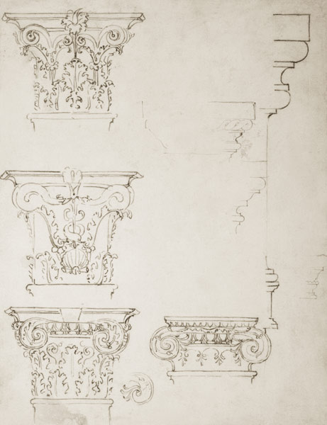 Inv.1859-6-25-549.recto (w.20) Studies for a Capital (brown ink) à Michelangelo Buonarroti