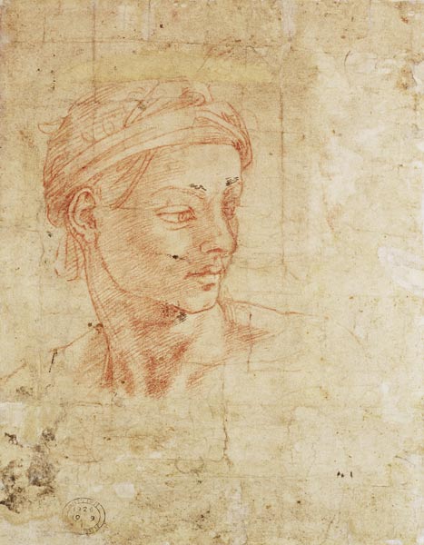 Study of a Head (red chalk) Inv.1926/10/9/1 (W.11) à Michelangelo Buonarroti