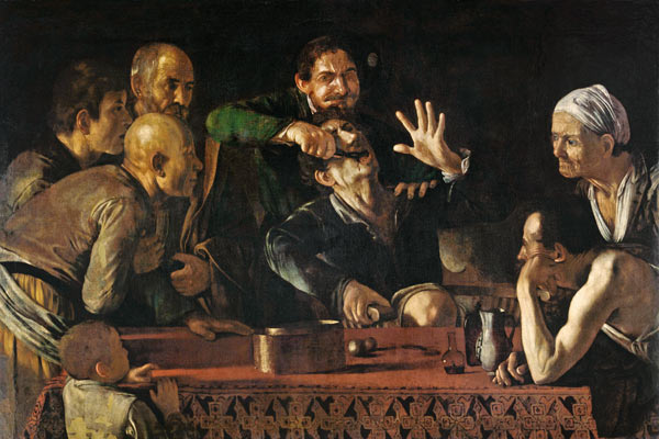 The Tooth Extraction à Michelangelo Caravaggio, dit le Caravage