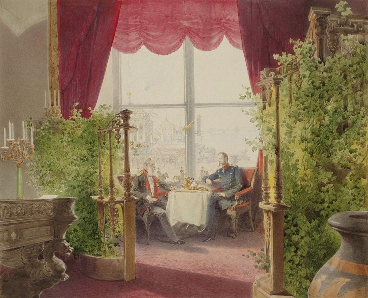 Breakfast of Emperors Alexander II and William I in the Winter Palace à Mihaly von Zichy