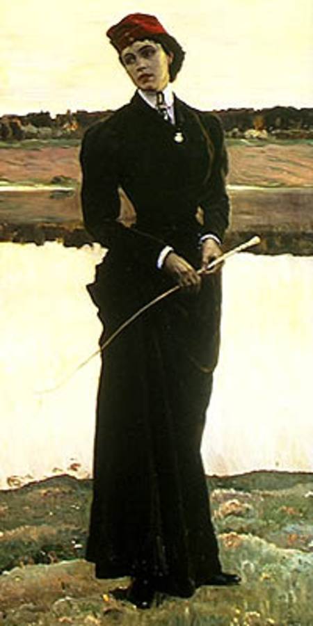 Portrait of Olga Nesterova or, Woman in a Riding Habit à Mikhail Vasilievich Nesterov