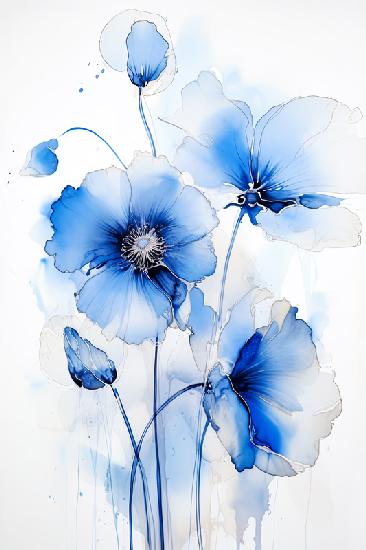 Blaue Aquarell Mohnblume III