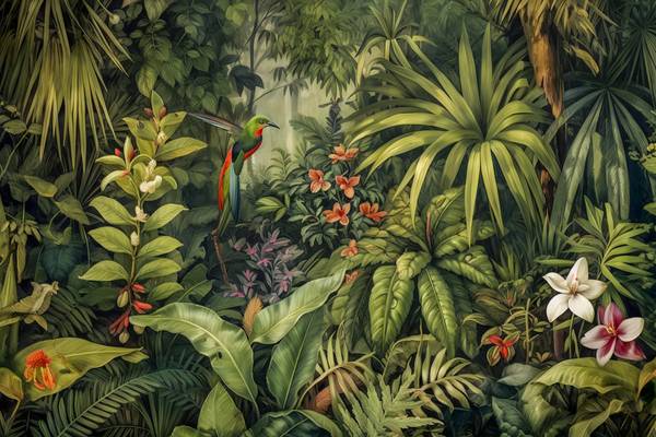 Vogel im Regenwald, Tropischer Regenwald, Traumhafte Natur, Jungle, Pflanzen und Bäume, Landschaft à Miro May