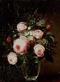 Rosa roses dans un vase à Monogrammist M.L.