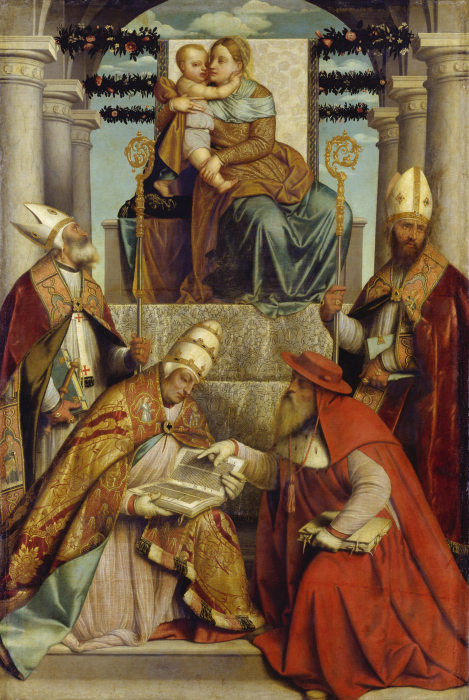 Virgin and Child Enthroned with the Four Fathers of the Latin Church à Moretto da Brescia