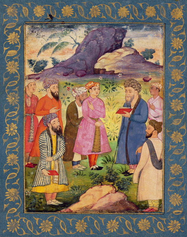 A noble youth with attendants in a landscape, from the Large Clive Album à École moghole