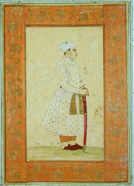 A young nobleman of the Mughal court, from the Large Clive Album  drawing with w/c on à École moghole