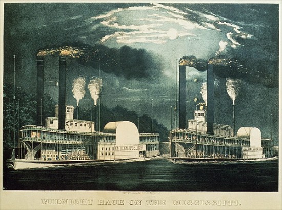 Midnight Race on the Mississippi à N. Currier