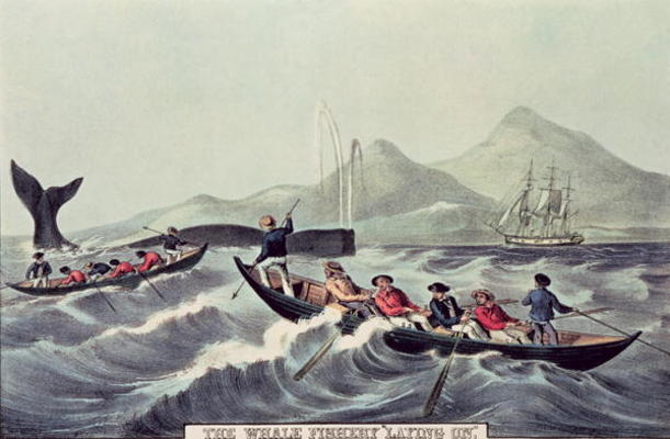 The Whale Fishery 'Laying on', 1852 (litho) à N. Currier
